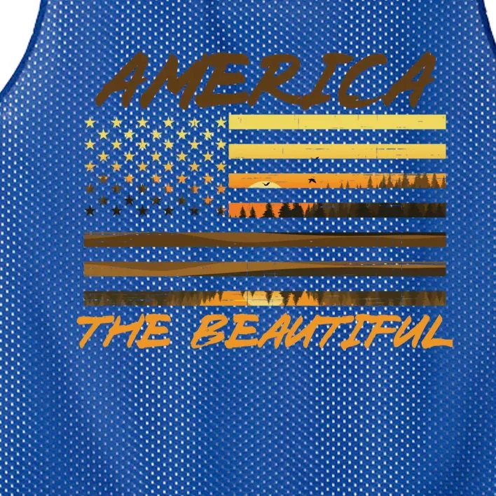 America The Beautiful Usa American Flag Patriotic Sunset Cute Gift Mesh Reversible Basketball Jersey Tank