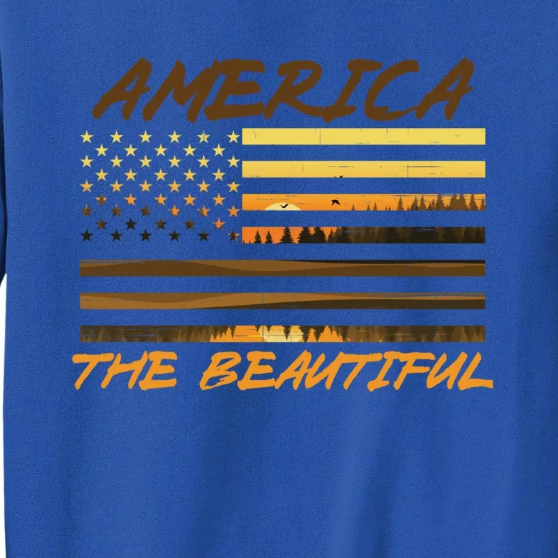 America The Beautiful Usa American Flag Patriotic Sunset Cute Gift Tall Sweatshirt