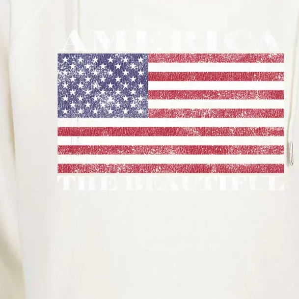 America The Beautiful American Flag July 4th Gift Womens Funnel Neck Pullover Hood