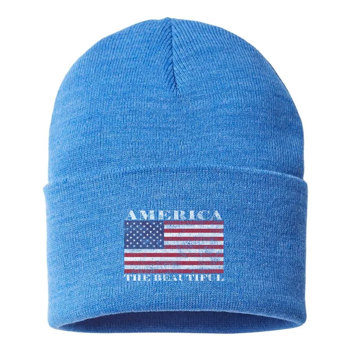 America The Beautiful American Flag July 4th Gift Sustainable Knit Beanie