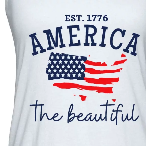 America The Beautiful Patriotic 4th Of July Independen Day Ladies Essential Flowy Tank