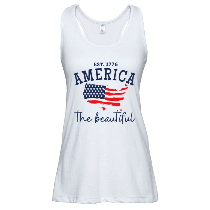 America The Beautiful Patriotic 4th Of July Independen Day Ladies Essential Flowy Tank