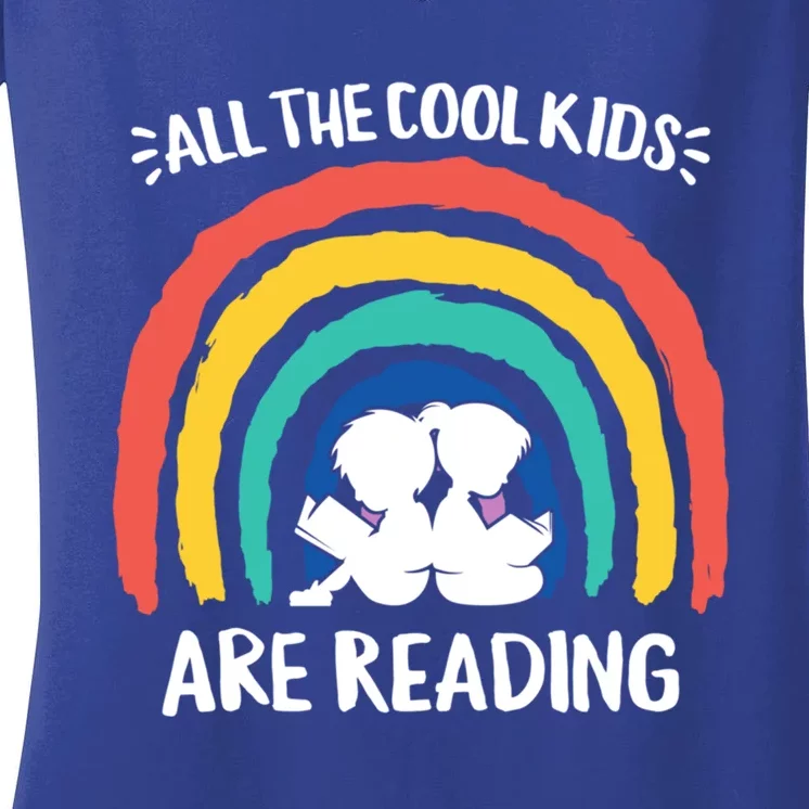 All The Cool Are Reading Books Rainbow Teacher Gift Women's V-Neck T-Shirt