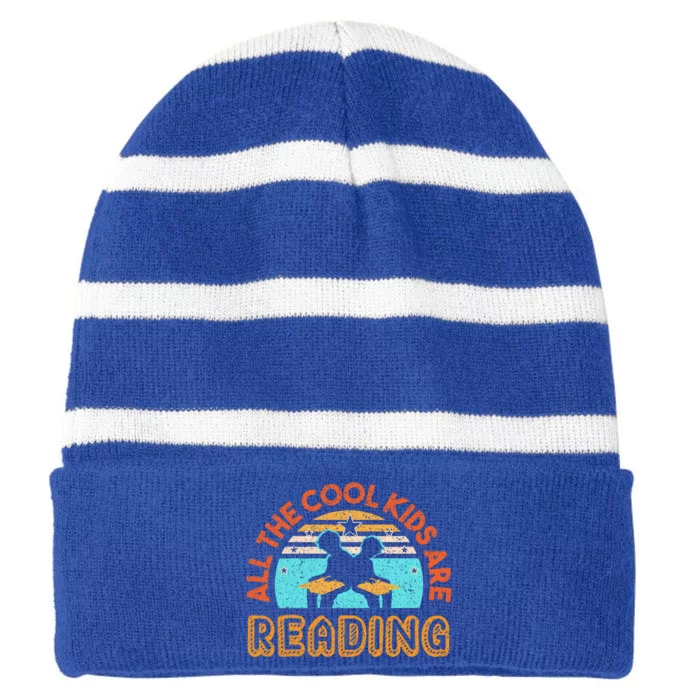 All The Cool Are Reading Books Bookaholic Teachers Read Great Gift Striped Beanie with Solid Band