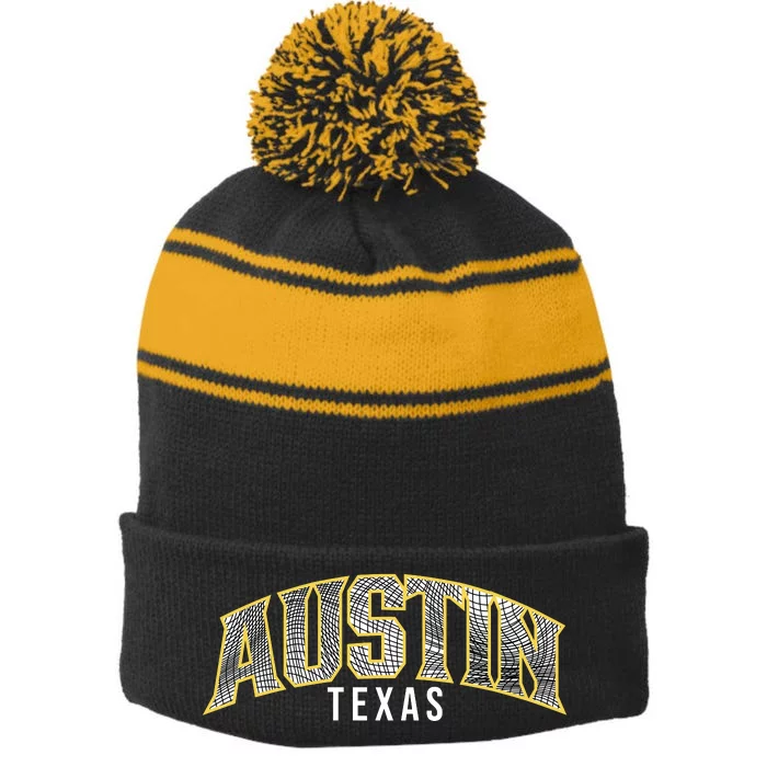 Austin Texas College Font Stripe Pom Pom Beanie