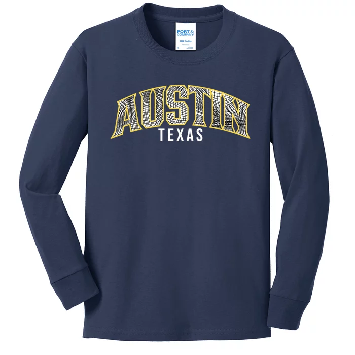 Austin Texas College Font Kids Long Sleeve Shirt