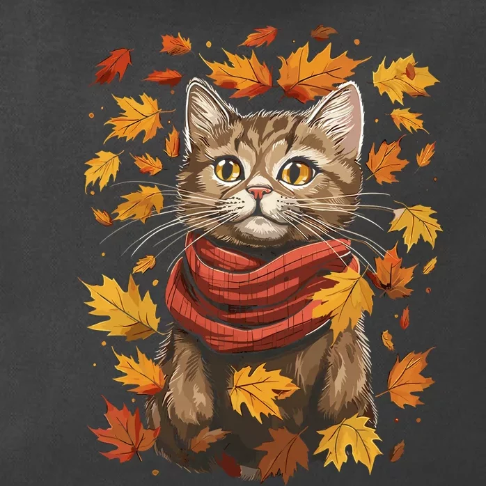 Autumn Themed Cute Cat Fall Breeze Kitten Cat Lover Zip Tote Bag