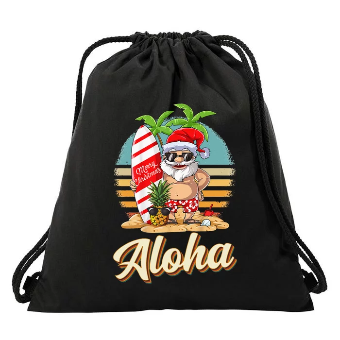 Aloha Tropical Christmas Santa Christmas in July Hawaiian Drawstring Bag