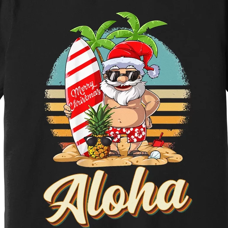 Aloha Tropical Christmas Santa Christmas in July Hawaiian Premium T-Shirt