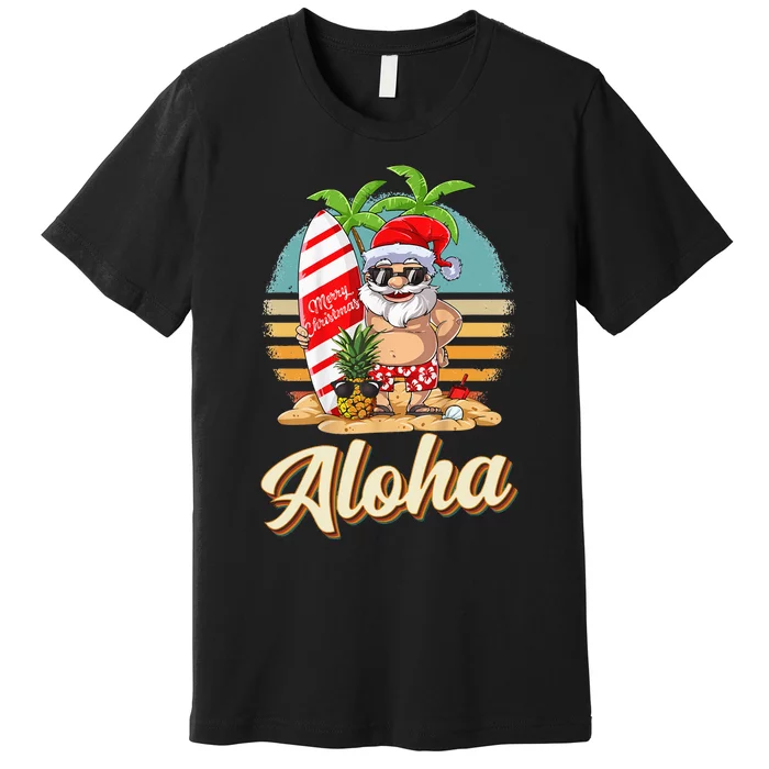 Aloha Tropical Christmas Santa Christmas in July Hawaiian Premium T-Shirt