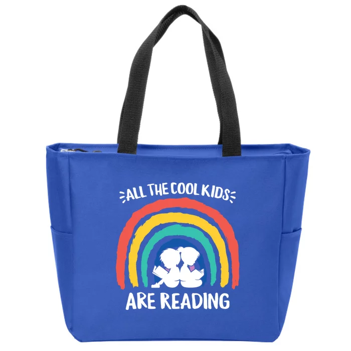 All The Cool Are Reading Books Rainbow Teacher Gift Zip Tote Bag