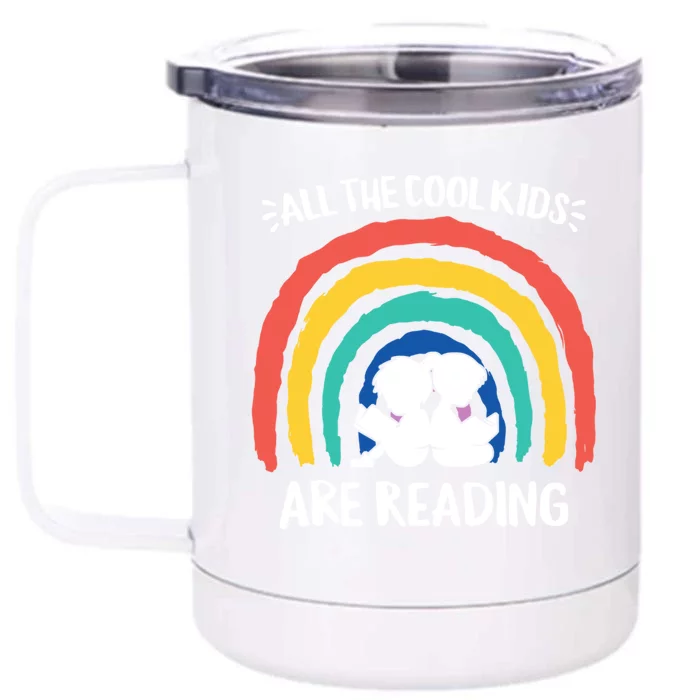 All The Cool Are Reading Books Rainbow Teacher Gift Front & Back 12oz Stainless Steel Tumbler Cup