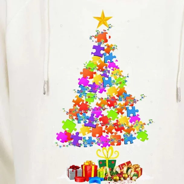 Autism Tree Christmas Pajama Autism Awareness Holiday Gifts Womens Funnel Neck Pullover Hood