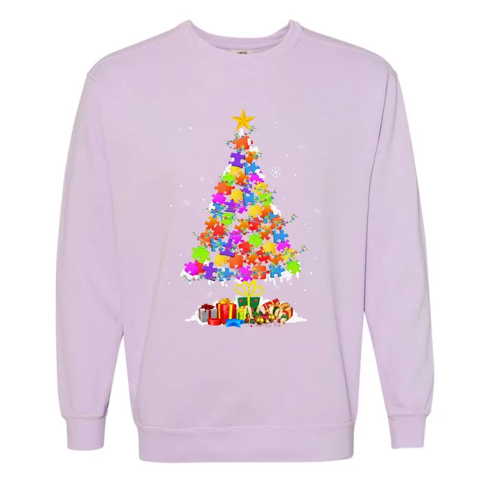 Autism Tree Christmas Pajama Autism Awareness Holiday Gifts Garment-Dyed Sweatshirt