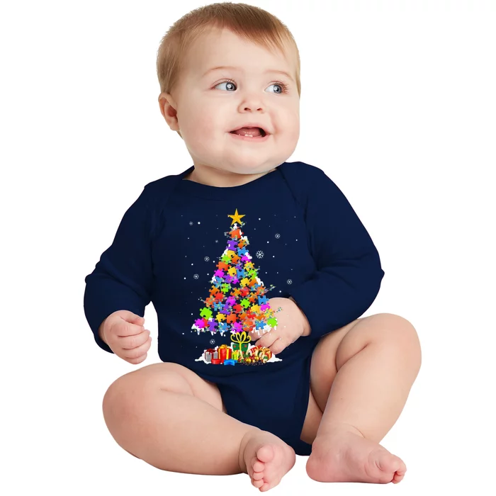 Autism Tree Christmas Pajama Autism Awareness Holiday Gifts Baby Long Sleeve Bodysuit