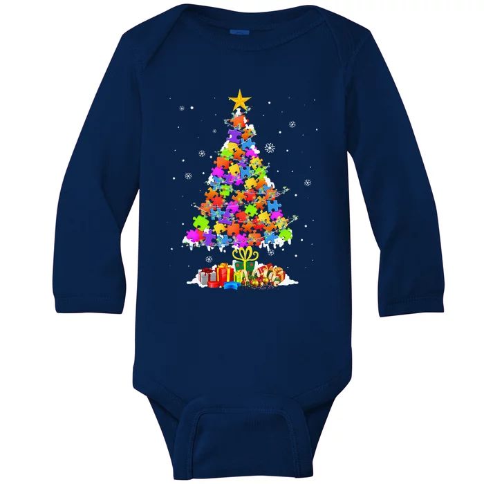 Autism Tree Christmas Pajama Autism Awareness Holiday Gifts Baby Long Sleeve Bodysuit