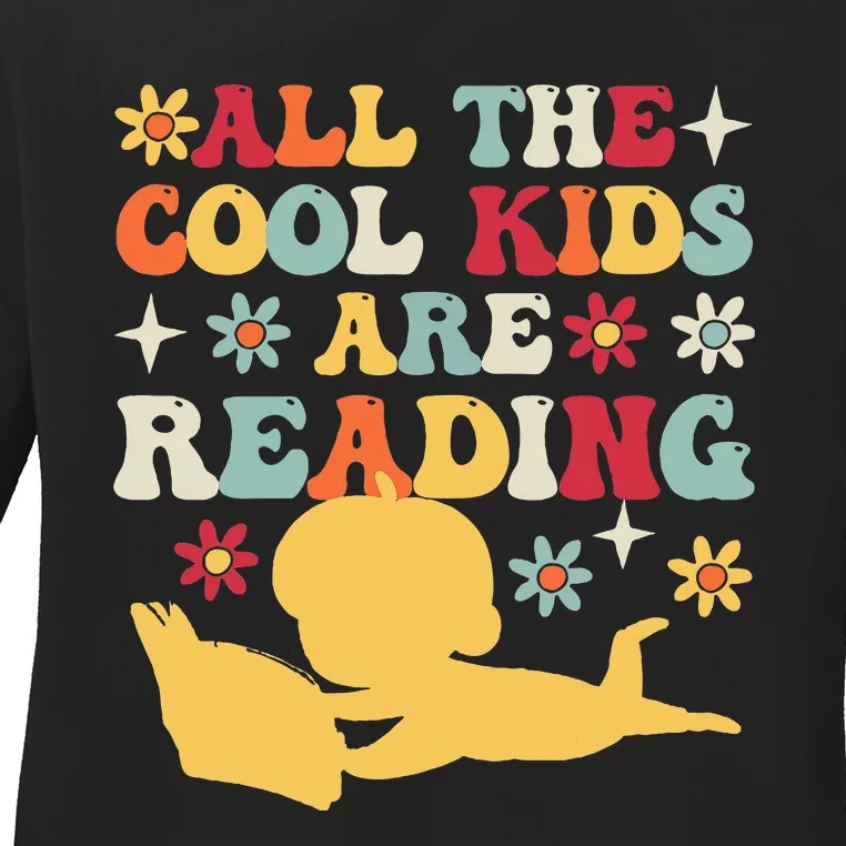 All The Cool Are Reading Book Lover Librarian Bookworm Ladies Long Sleeve Shirt