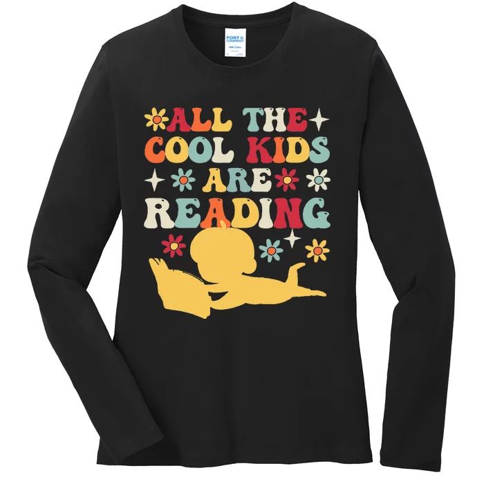 All The Cool Are Reading Book Lover Librarian Bookworm Ladies Long Sleeve Shirt