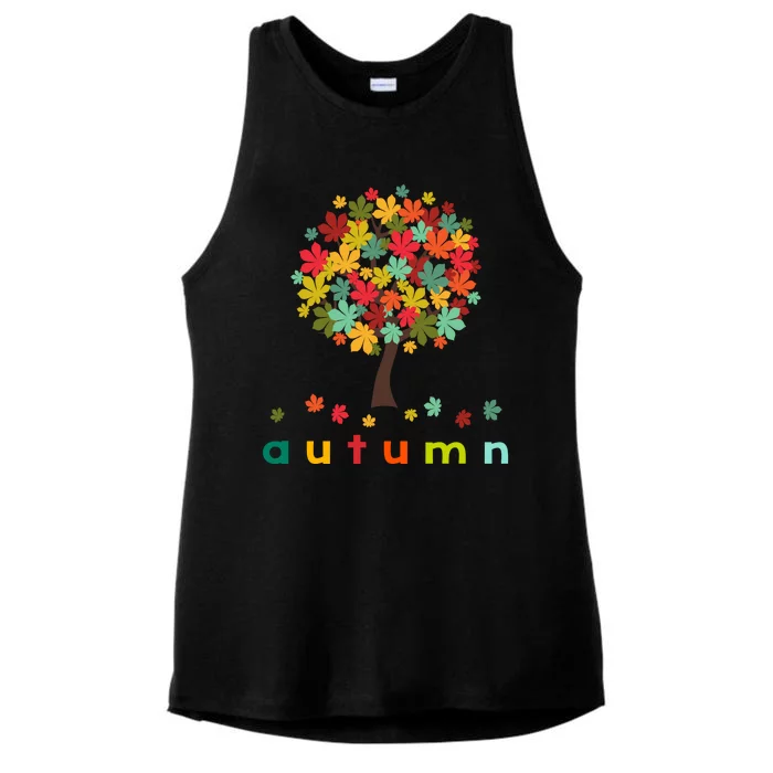 Autumn Tree Colorful Festive Ladies Tri-Blend Wicking Tank