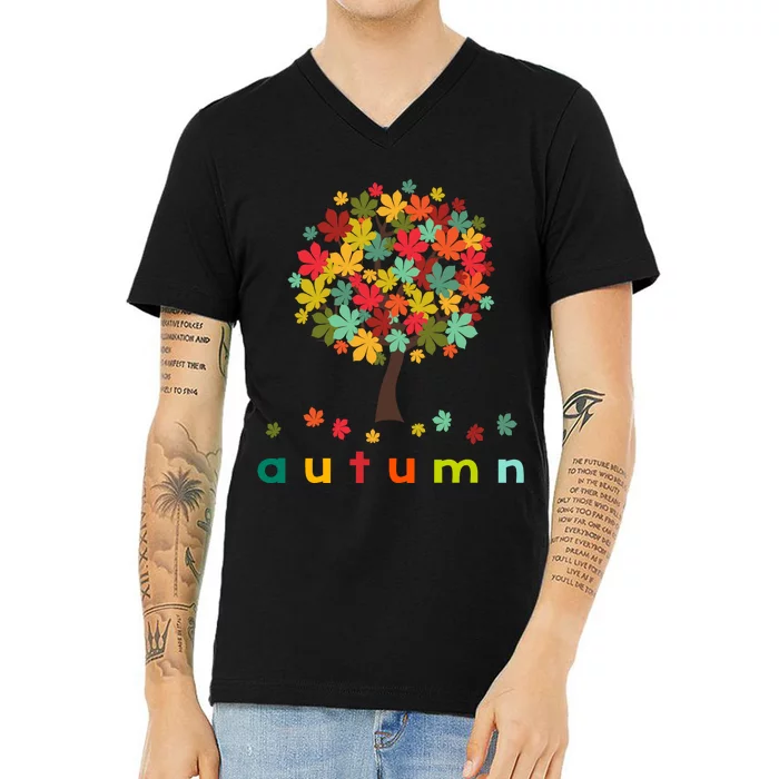 Autumn Tree Colorful Festive V-Neck T-Shirt