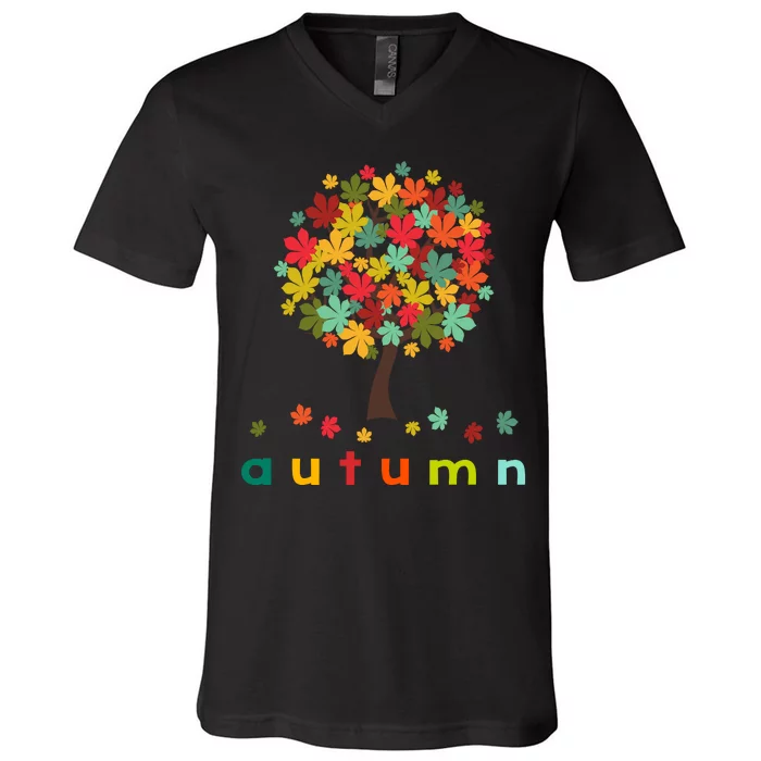 Autumn Tree Colorful Festive V-Neck T-Shirt