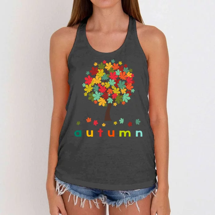 Autumn Tree Colorful Festive Women's Knotted Racerback Tank