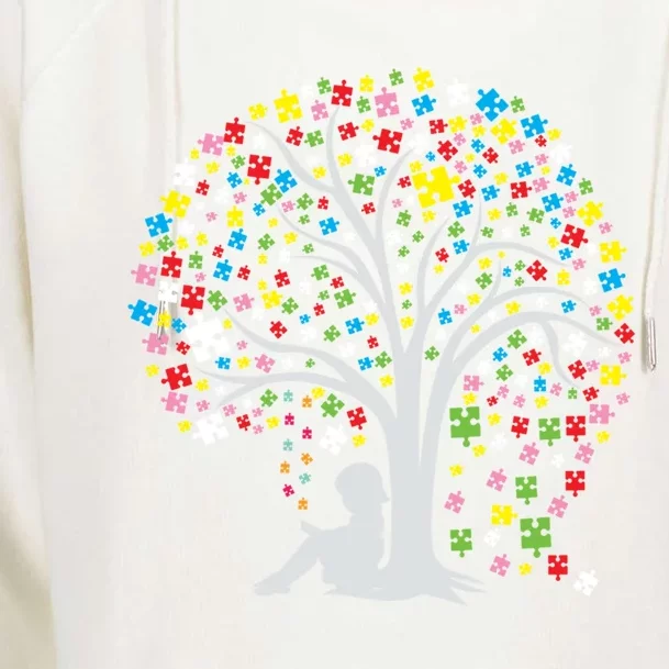 Autism Tree Cool Gift Funny Gift Puzzle Autism Awareness Great Gift Womens Funnel Neck Pullover Hood