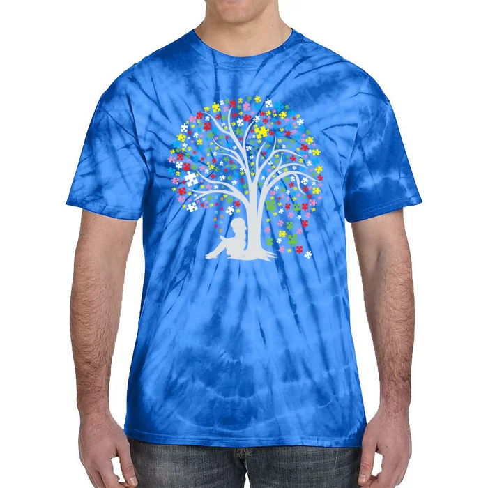 Autism Tree Cool Gift Funny Gift Puzzle Autism Awareness Great Gift Tie-Dye T-Shirt