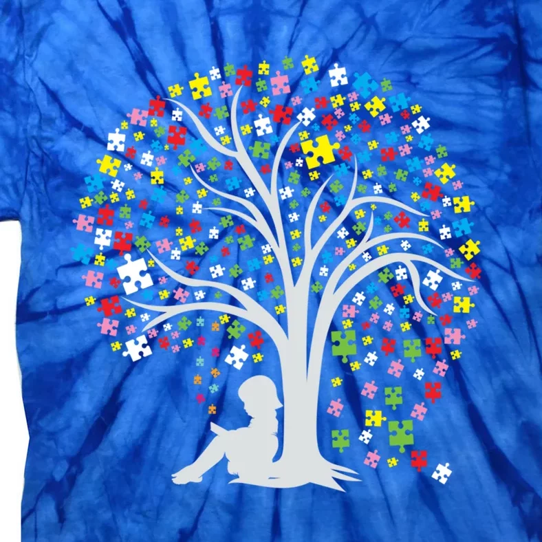 Autism Tree Cool Gift Funny Gift Puzzle Autism Awareness Great Gift Tie-Dye T-Shirt