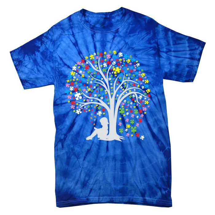 Autism Tree Cool Gift Funny Gift Puzzle Autism Awareness Great Gift Tie-Dye T-Shirt