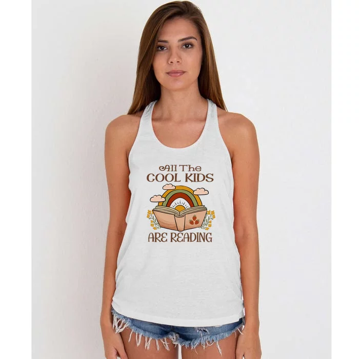 All The Cool Are Reading Gift For Reading Books Women's Knotted Racerback Tank