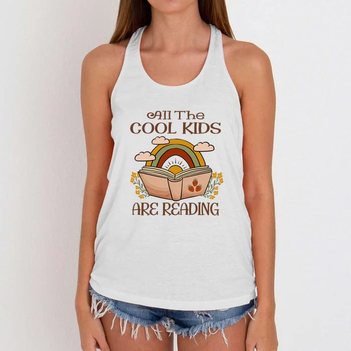 All The Cool Are Reading Gift For Reading Books Women's Knotted Racerback Tank