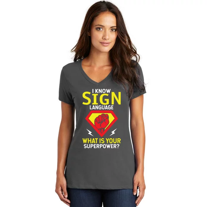 Asl Tee Deaf Tee Deaf Culture American Sign Language Women's V-Neck T-Shirt