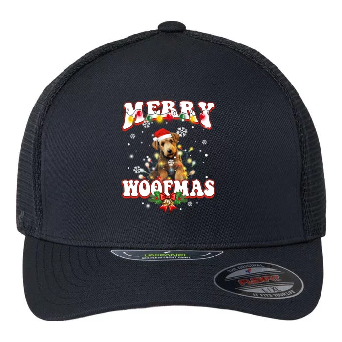 Airedale Terrier Dog Santa Hat Merry Woofmas Christmas Cool Gift Flexfit Unipanel Trucker Cap