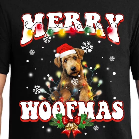 Airedale Terrier Dog Santa Hat Merry Woofmas Christmas Cool Gift Pajama Set