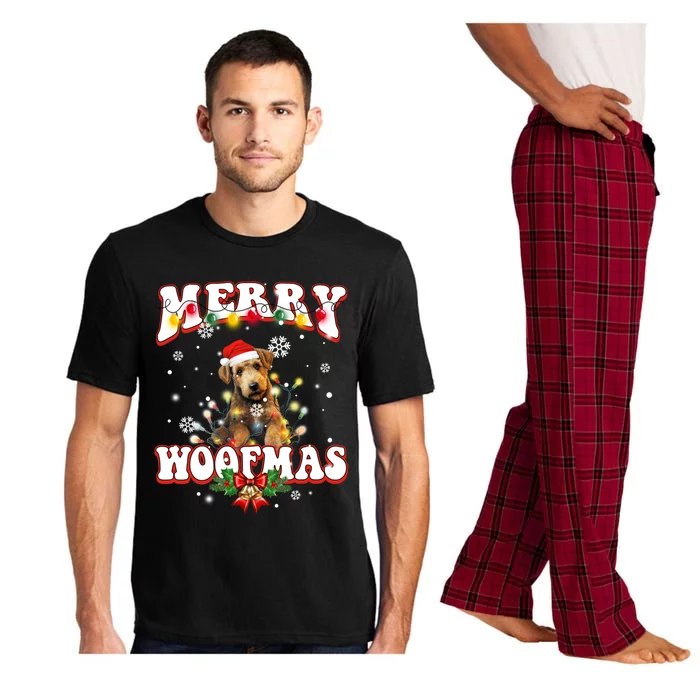 Airedale Terrier Dog Santa Hat Merry Woofmas Christmas Cool Gift Pajama Set