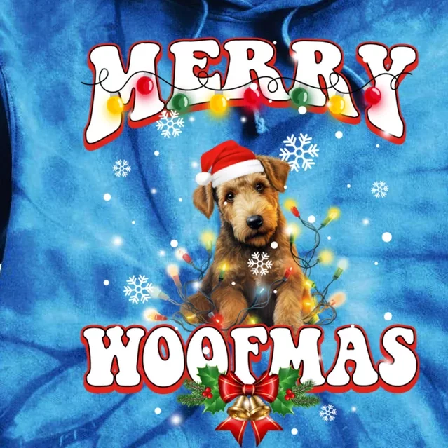 Airedale Terrier Dog Santa Hat Merry Woofmas Christmas Cool Gift Tie Dye Hoodie