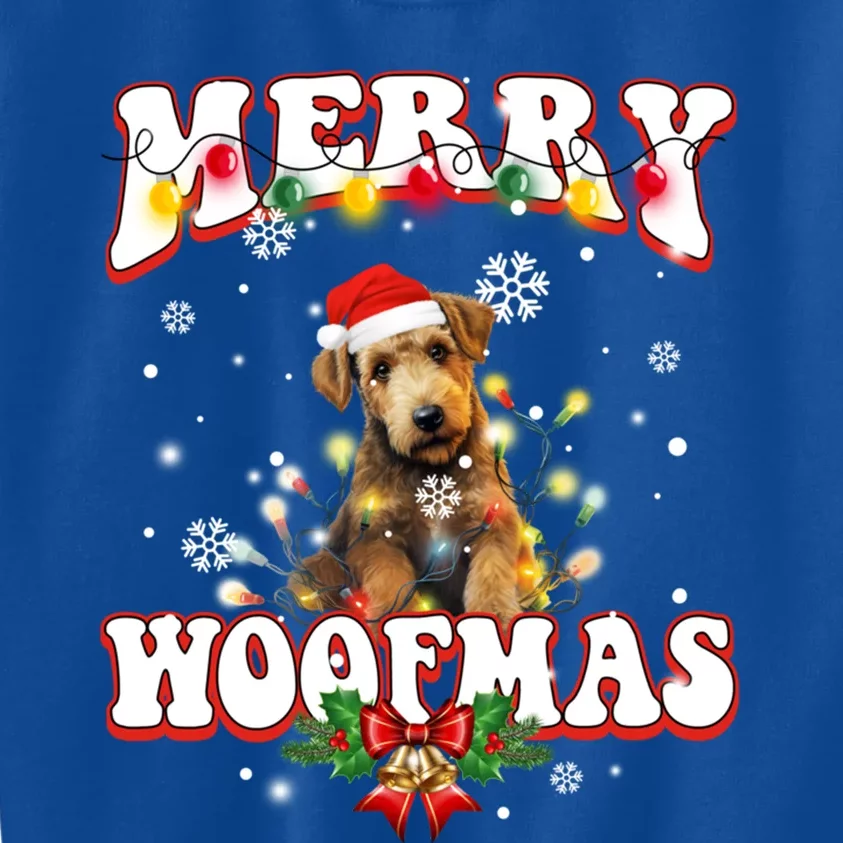 Airedale Terrier Dog Santa Hat Merry Woofmas Christmas Cool Gift Kids Sweatshirt