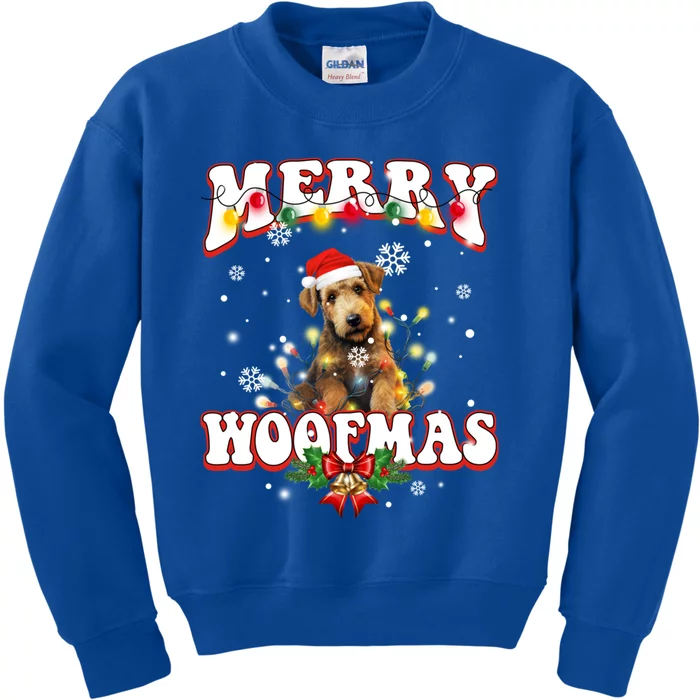 Airedale Terrier Dog Santa Hat Merry Woofmas Christmas Cool Gift Kids Sweatshirt