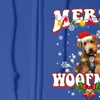 Airedale Terrier Dog Santa Hat Merry Woofmas Christmas Cool Gift Full Zip Hoodie