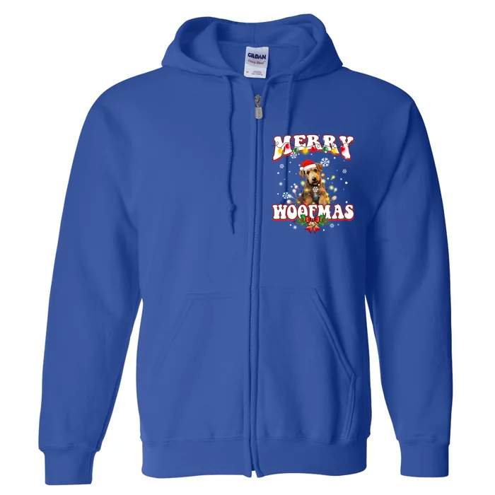 Airedale Terrier Dog Santa Hat Merry Woofmas Christmas Cool Gift Full Zip Hoodie