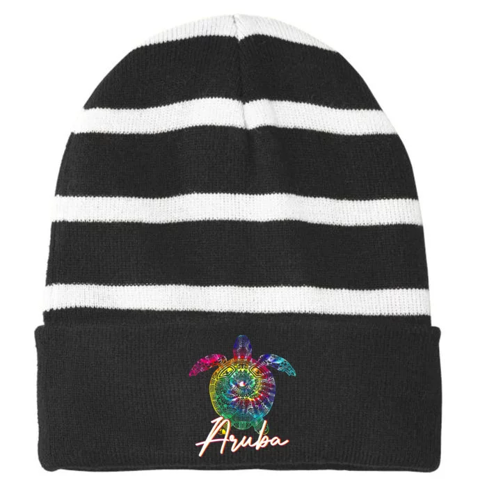 Aruba Tie Dye Sea Turtle Matching Family Vacation Striped Beanie with Solid Band