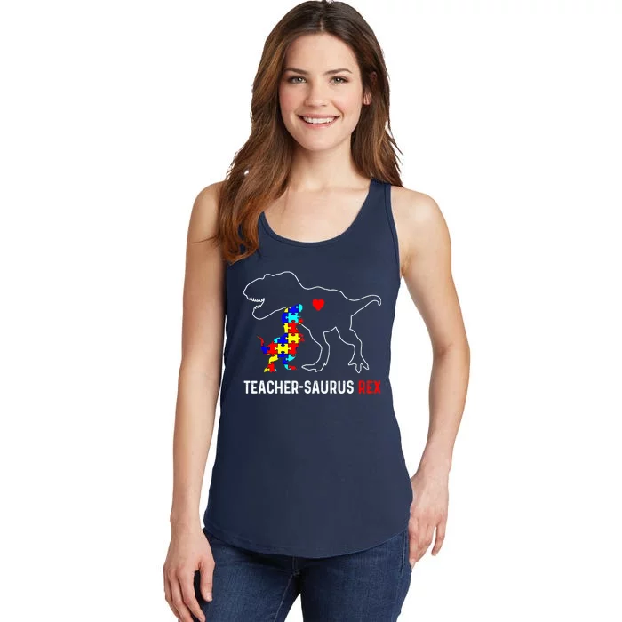 Autism Teacher Dinosaur Teachersaurus Rex Awareness Day Ladies Essential Tank