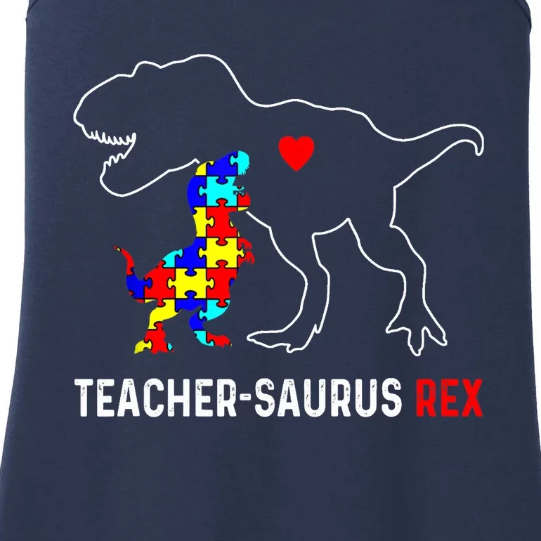 Autism Teacher Dinosaur Teachersaurus Rex Awareness Day Ladies Essential Tank