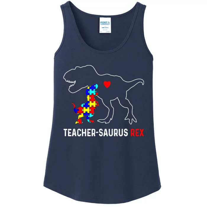 Autism Teacher Dinosaur Teachersaurus Rex Awareness Day Ladies Essential Tank