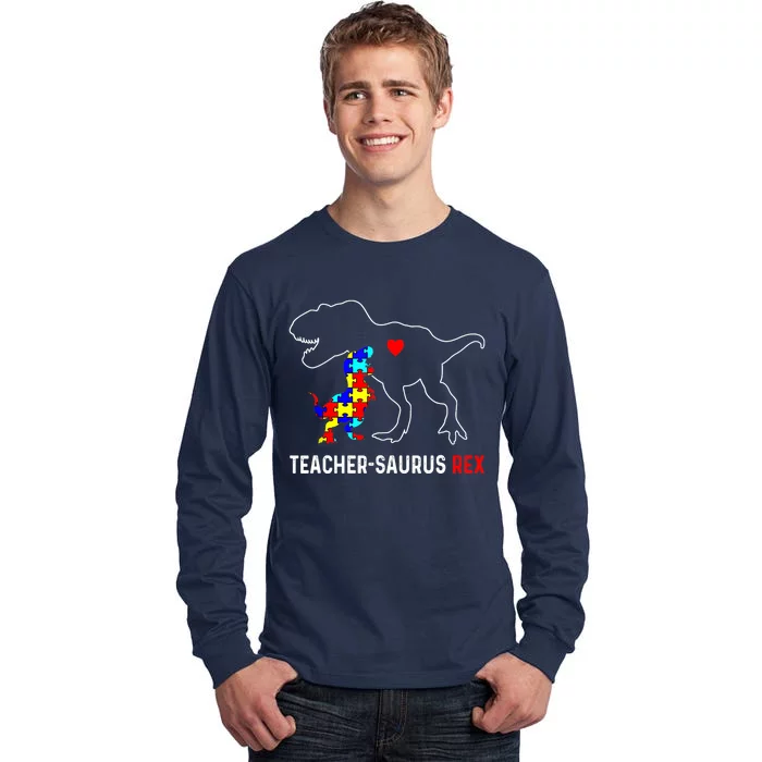 Autism Teacher Dinosaur Teachersaurus Rex Awareness Day Tall Long Sleeve T-Shirt