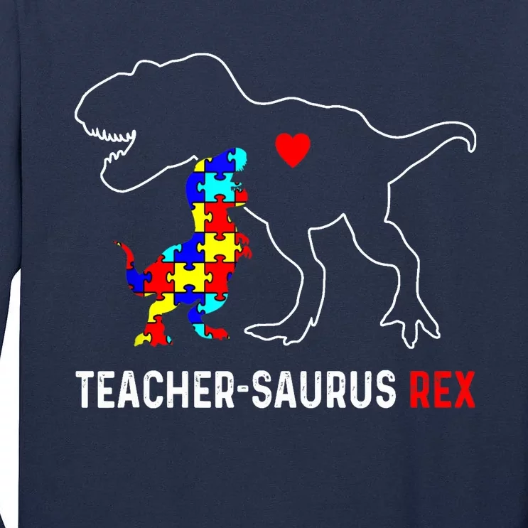 Autism Teacher Dinosaur Teachersaurus Rex Awareness Day Tall Long Sleeve T-Shirt