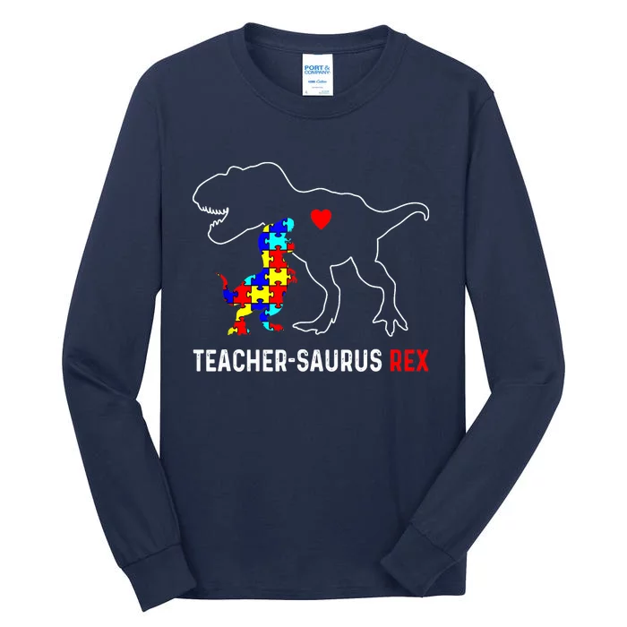 Autism Teacher Dinosaur Teachersaurus Rex Awareness Day Tall Long Sleeve T-Shirt