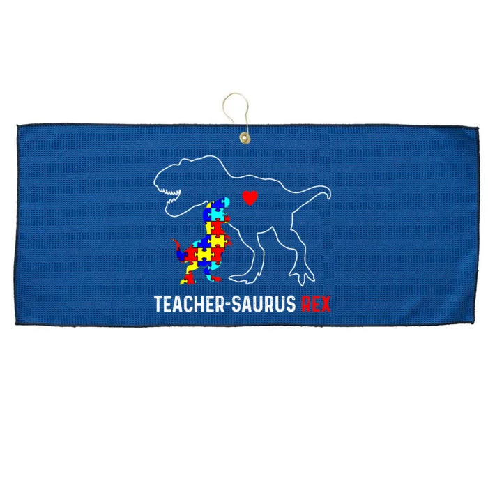 Autism Teacher Dinosaur Teachersaurus Rex Awareness Day Large Microfiber Waffle Golf Towel