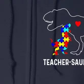 Autism Teacher Dinosaur Teachersaurus Rex Awareness Day Full Zip Hoodie